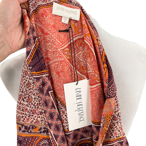 Divine Heritage Mini Dress Orchid Floral Paisley Print Tie Neck Size Small - Picture 14 of 16